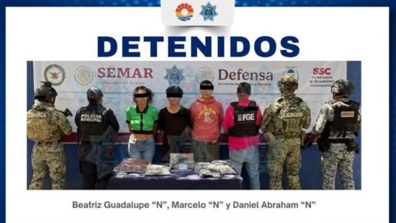 Aprehenden a tres personas con presuntas drogas y un arma en la Supermanzana 260 de Cancún