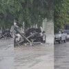 Lluvias derriban poste de CFE y aplastan vehículos en Cancún
