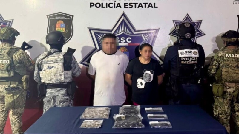 Detienen a una pareja con 89 bolsitas de presunta marihuana en Cancún
