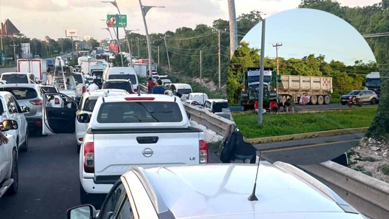 Manifestación de transportistas colapsa tráfico en el bulevar Colosio de Cancún 