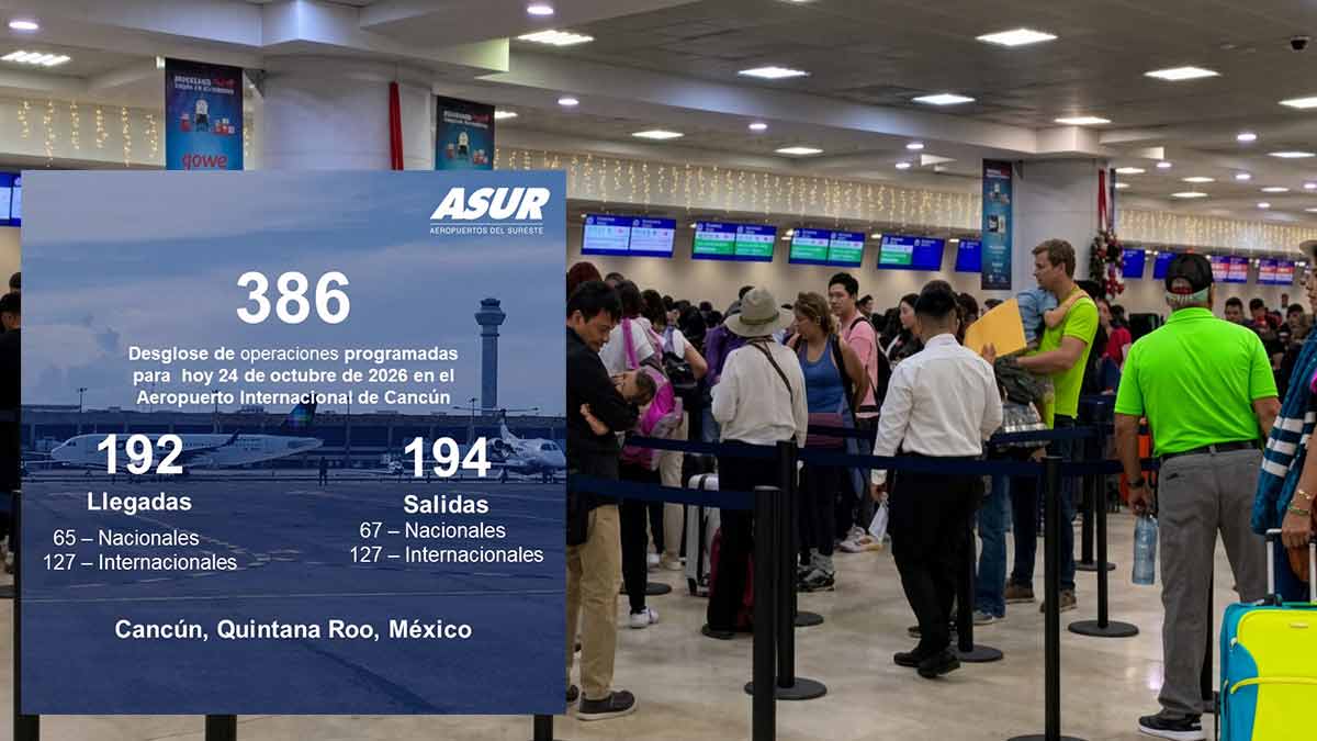 Aeropuerto de Cancún registra 386 operaciones aéreas este sábado