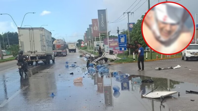 Motociclista que transportaba garrafones de agua resulta lesionado tras choque en la López Portillo.