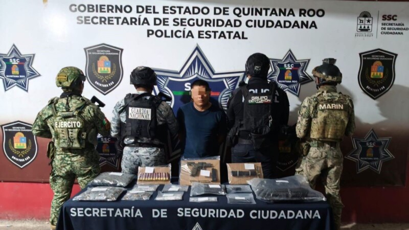 Capturan a hombre con presuntas drogas y armas de fuego en la delegación Alfredo V. Bonfil