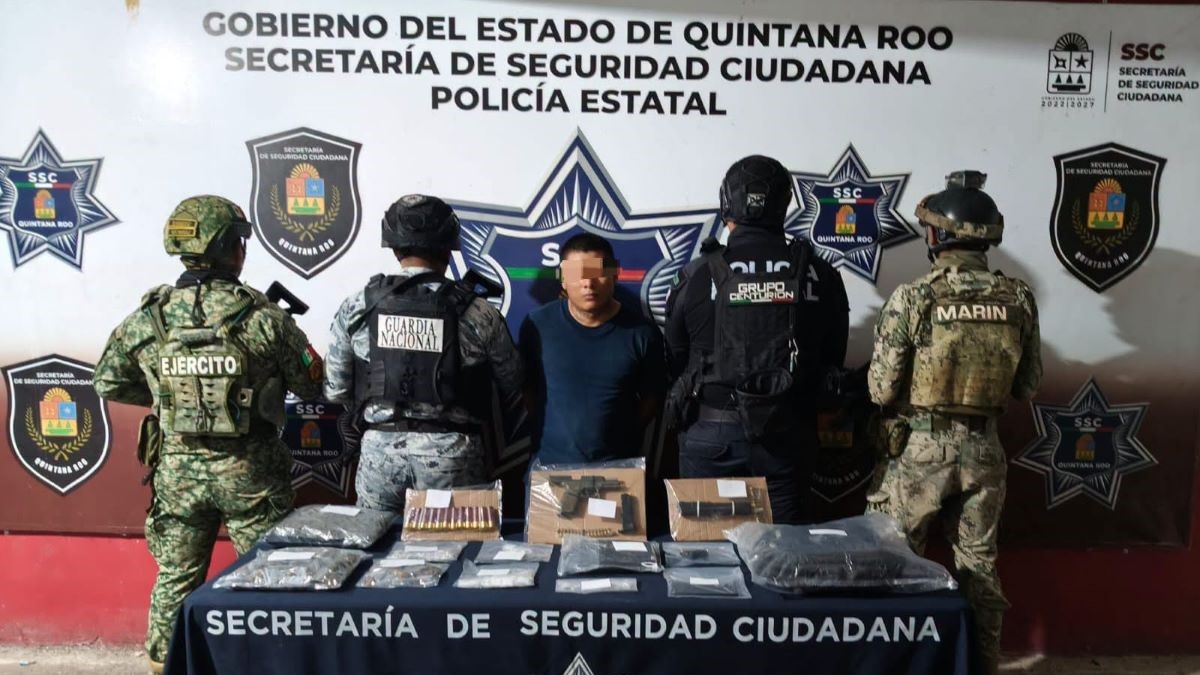 Capturan a hombre con presuntas drogas y armas de fuego en la delegación Alfredo V. Bonfil