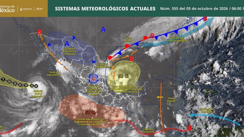 Pronóstico del clima en Quintana Roo para hoy lunes 5 de octubre 2026.