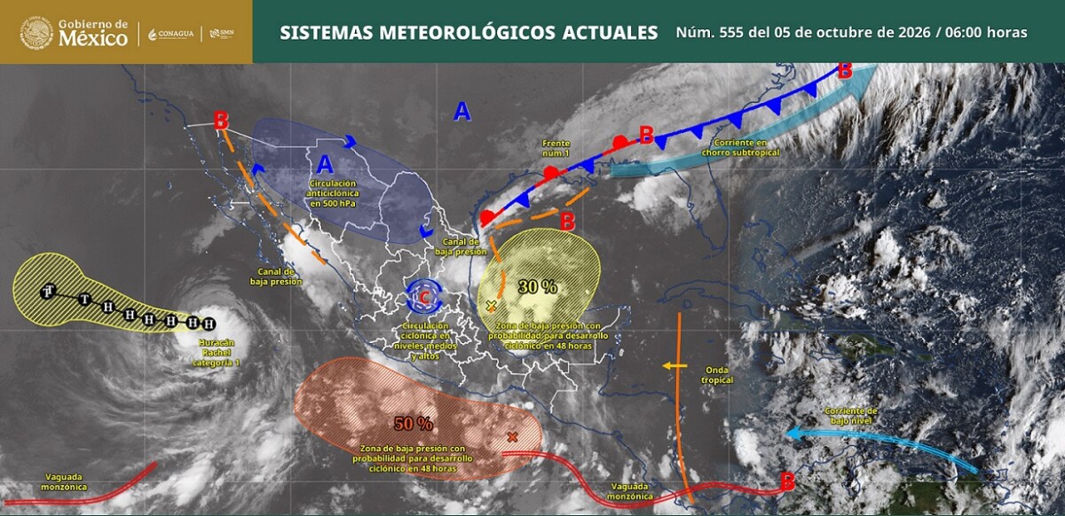 Pronóstico del clima en Quintana Roo para hoy lunes 5 de octubre 2026.
