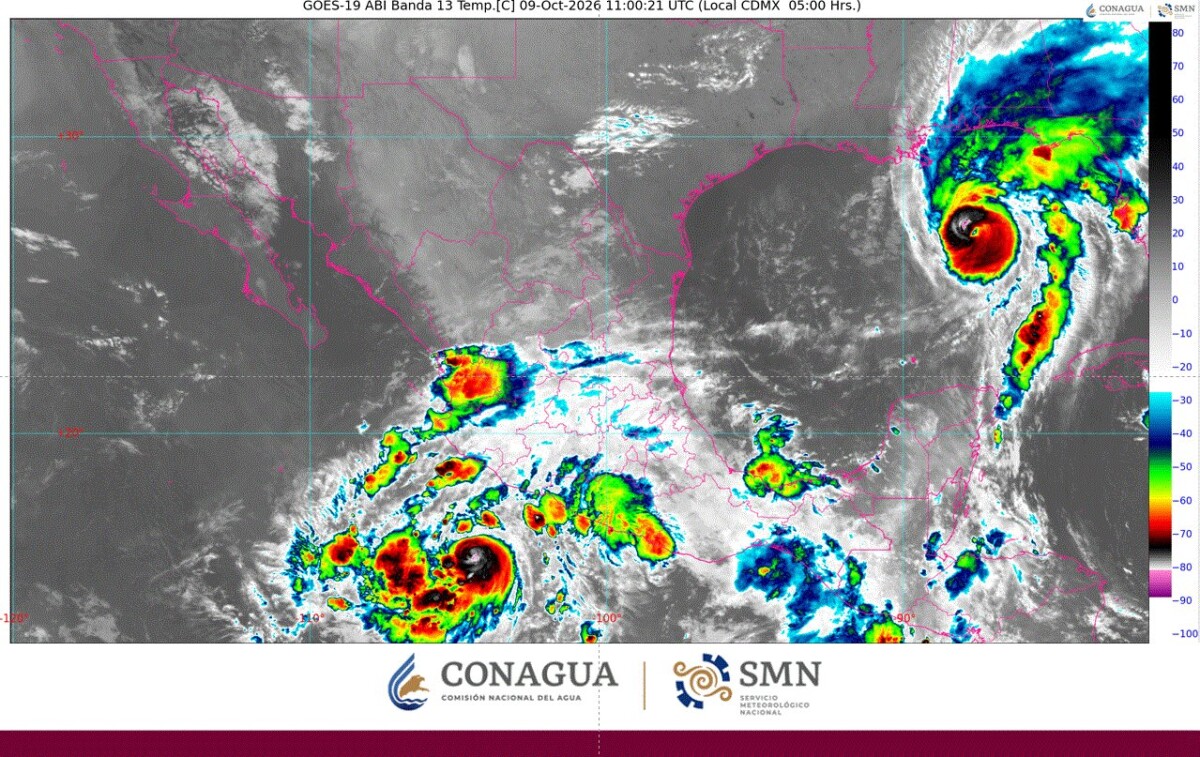 En el transcurso del día, cielo medio nublado a nublado. Por la mañana, ambiente templado. Durante la tarde, ambiente cálido, lluvias puntuales fuertes en Campeche (costa y sur), Yucatán (norte) y Quintana Roo (norte, centro y sur).