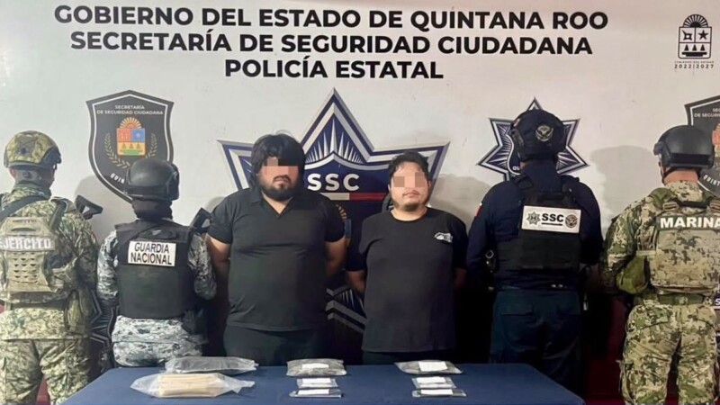 Capturan a dos hombres tras presunto intercambio de drogas en la Supermanzana 101 de Cancún.