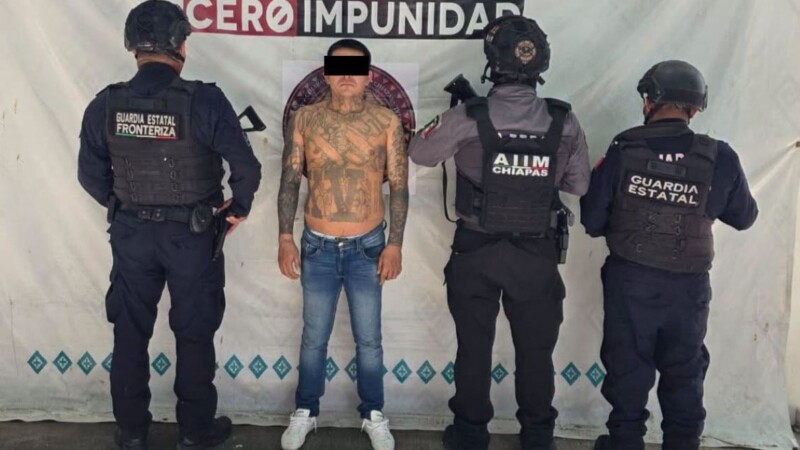 Detienen en Tapachula a integrante de pandilla Barrio 18 buscado por multihomicidio en El Salvador.