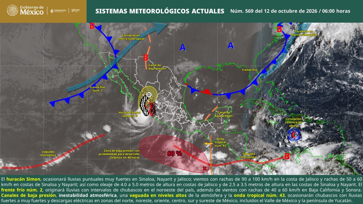 Pronóstico del clima en Quintana Roo para hoy lunes 12 de octubre 2026.