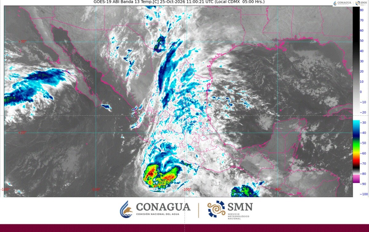 Cielo medio nublado a nublado en el transcurso del día. Por la mañana, ambiente templado. Durante la tarde ambiente cálido, con lluvias e intervalos de chubascos en Campeche, Yucatán y Quintana Roo. Todas las lluvias con descargas eléctricas.