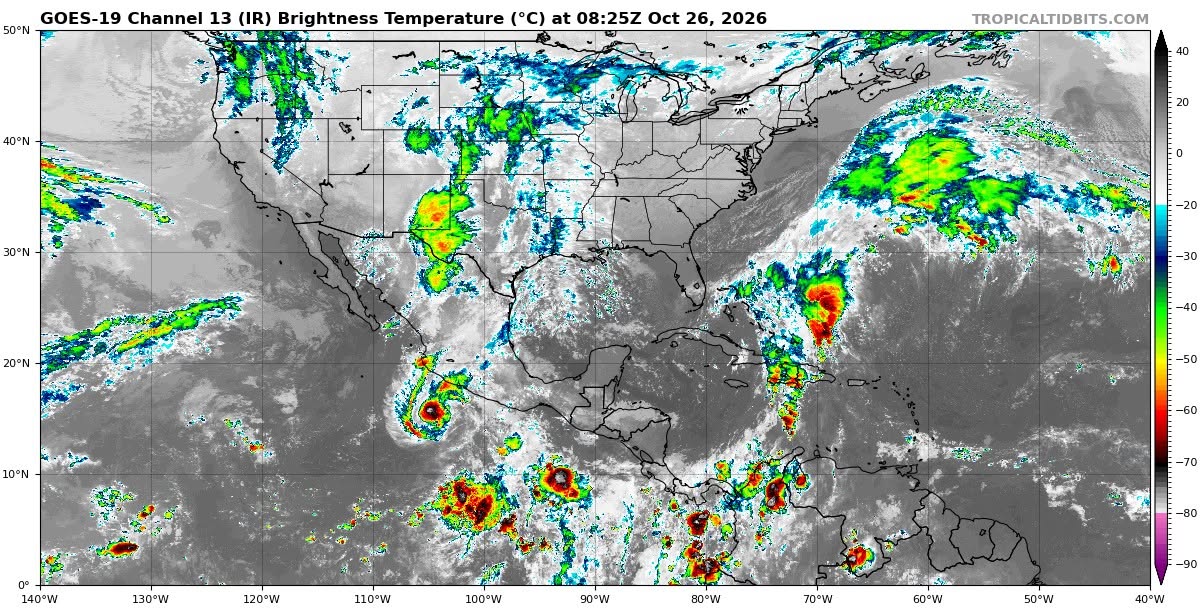 Cielo medio nublado a nublado en el transcurso del día, con lluvias e intervalos de chubascos en Campeche, Yucatán y Quintana Roo. Todas las lluvias con descargas eléctricas.