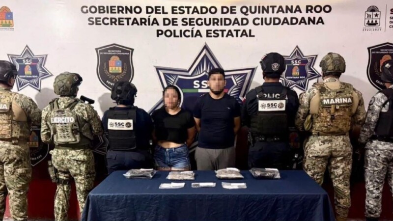 Capturan a una pareja con 164 dosis de drogas en la avenida Leona Vicario en Cancún