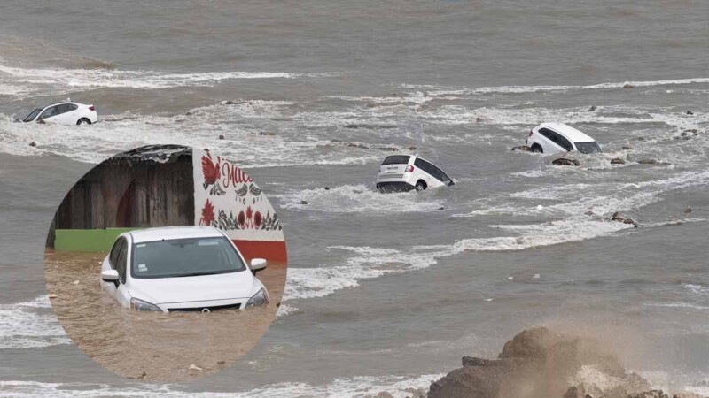 Lluvias torrenciales en Baja California inundan los Cabos y arrastran autos al mar