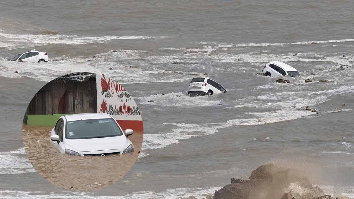 Lluvias torrenciales en Baja California inundan los Cabos y arrastran autos al mar